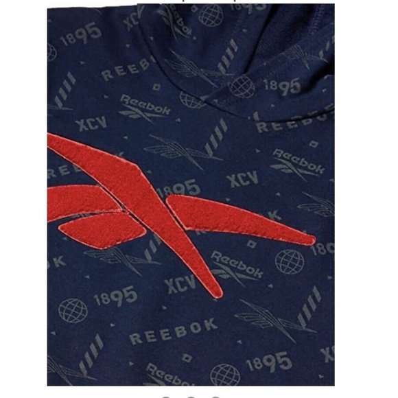 Kid’s Hoodie Size XL (18/20) Boys Reebok Sweatshirt Logo Print Pullover Navy - Picture 6 of 12